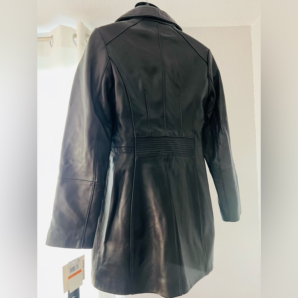 Anne Klein Black Leather Coat Women’s Small – 100% Genuine Lambskin NWT - Picture 3 of 3
